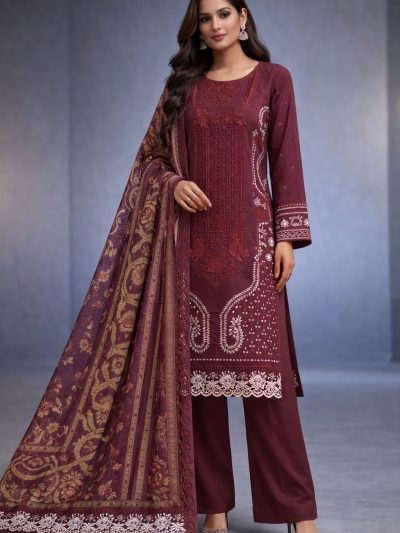 Luxury Lawn Boring Chikankari Embroidered Dress With 4-Sided Chiffon Embroidered Dupatta (Unstitched) (ST397)
