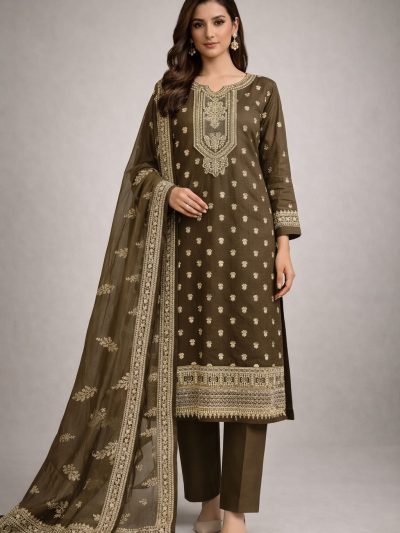 Luxury Lawn Heavy Embroidered Dress With 4-Sided Chiffon Heavy Embroidered Dupatta (Unstitched) (ST400)