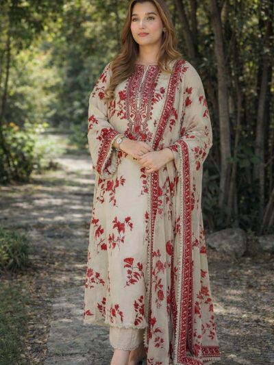 Aneela's All-Over Print Sequins Embroidered Lawn Dress with 4-Sided Embroidered Chiffon Dupatta (Unstitched) (ST403)