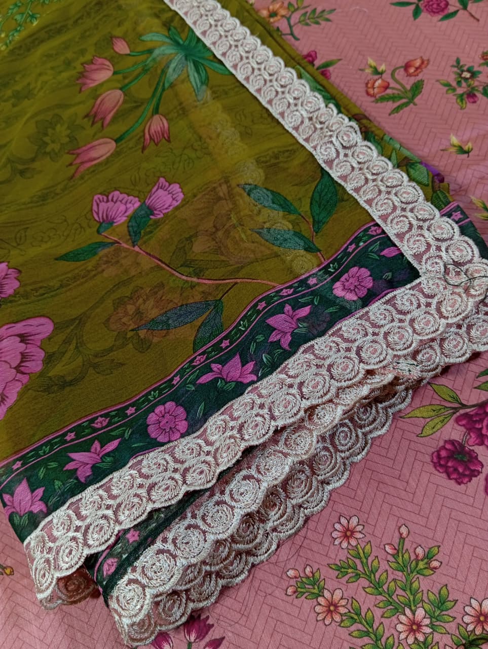 Luxurious Digital Lawn Collection Heavy Sequence Embroidery Bunches 4 Sided Embroidered Dupatta (ST405) - Image 5