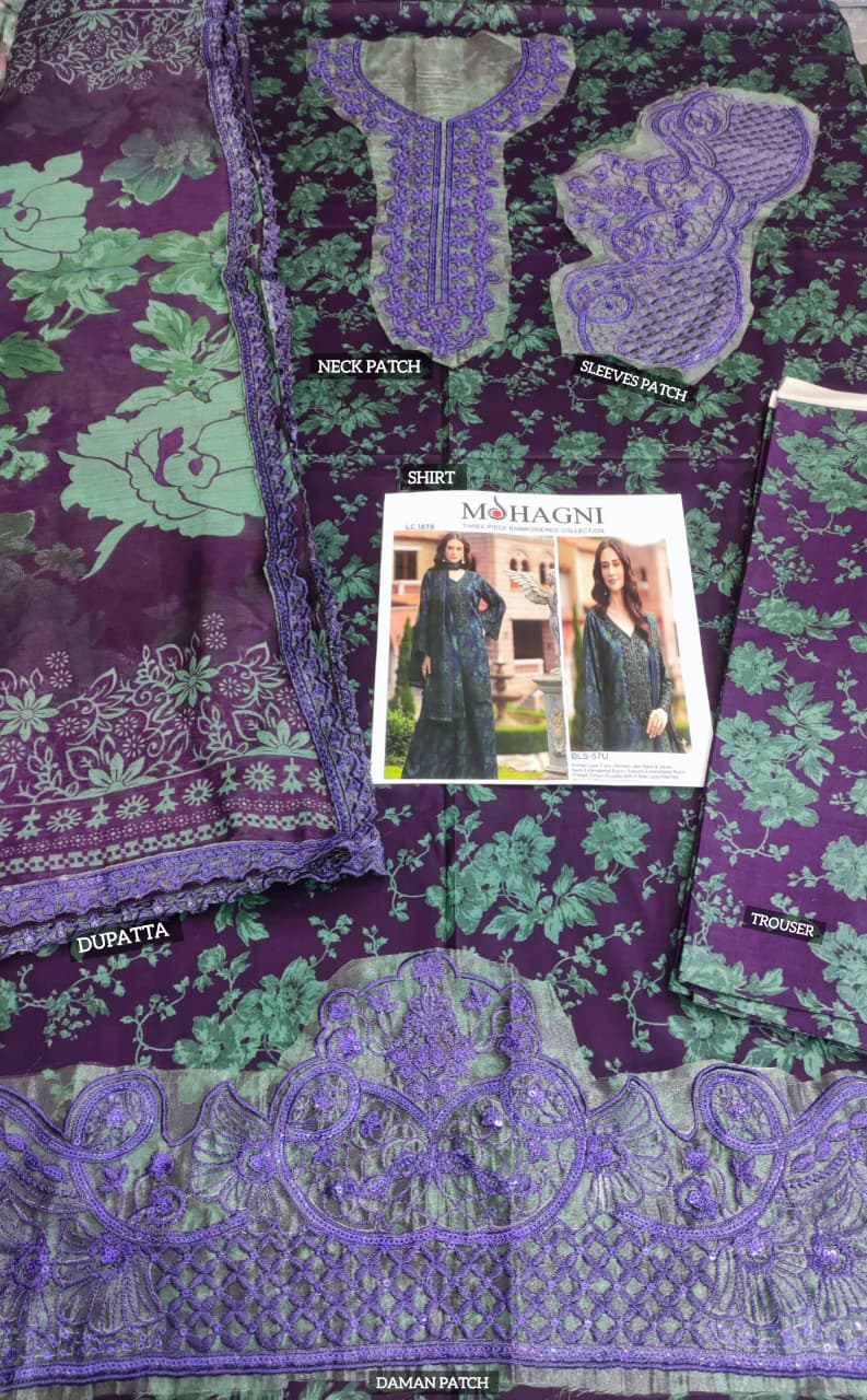 All-Over Printed Embroidered Lawn Dress with 4-Sided Embroidered Chiffon Dupatta (Unstitched) (ST406) - Image 2