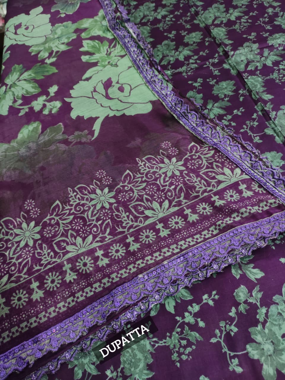 All-Over Printed Embroidered Lawn Dress with 4-Sided Embroidered Chiffon Dupatta (Unstitched) (ST406) - Image 5