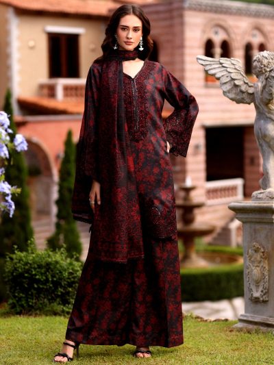 All-Over Printed Embroidered Lawn Dress with 4-Sided Embroidered Chiffon Dupatta (Unstitched) (ST407)
