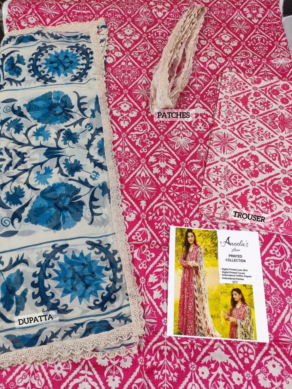 Aneela’s All-Over Digital Printed Lawn Dress with 4-Sided Embroidered Chiffon Dupatta (Unstitched) (ST412) - Image 4