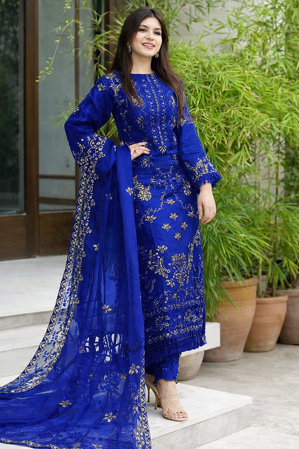 Cotton Heavy Embroidered Dress With Bamber Chiffon Embroidered Dupatta (UnStitched) (ST249)