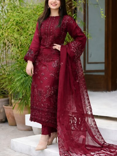 Cotton Heavy Embroidered Dress With Bamber Chiffon Embroidered Dupatta (UnStitched) (ST413)