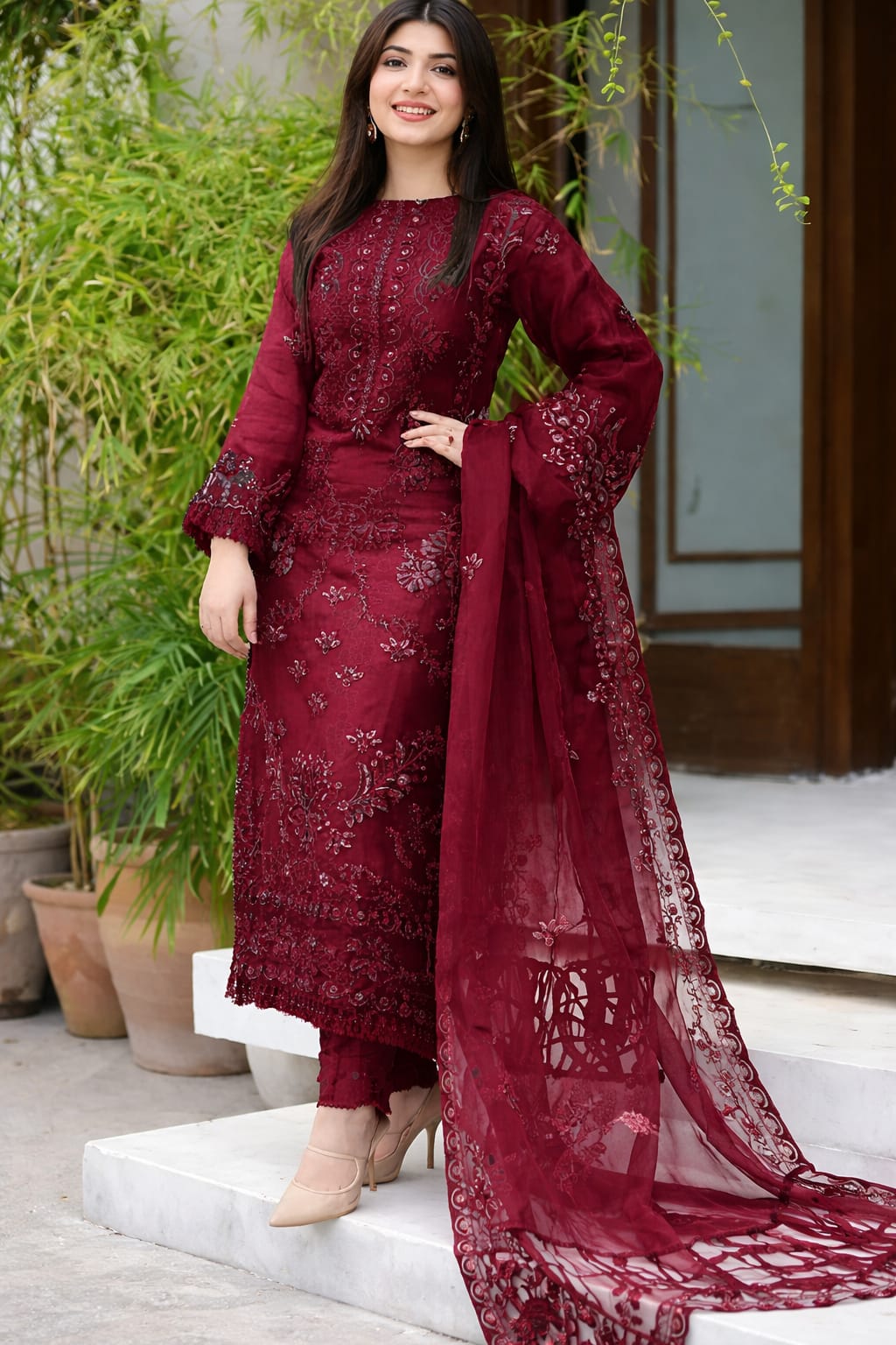 Cotton Heavy Embroidered Dress With Bamber Chiffon Embroidered Dupatta (UnStitched) (ST413)
