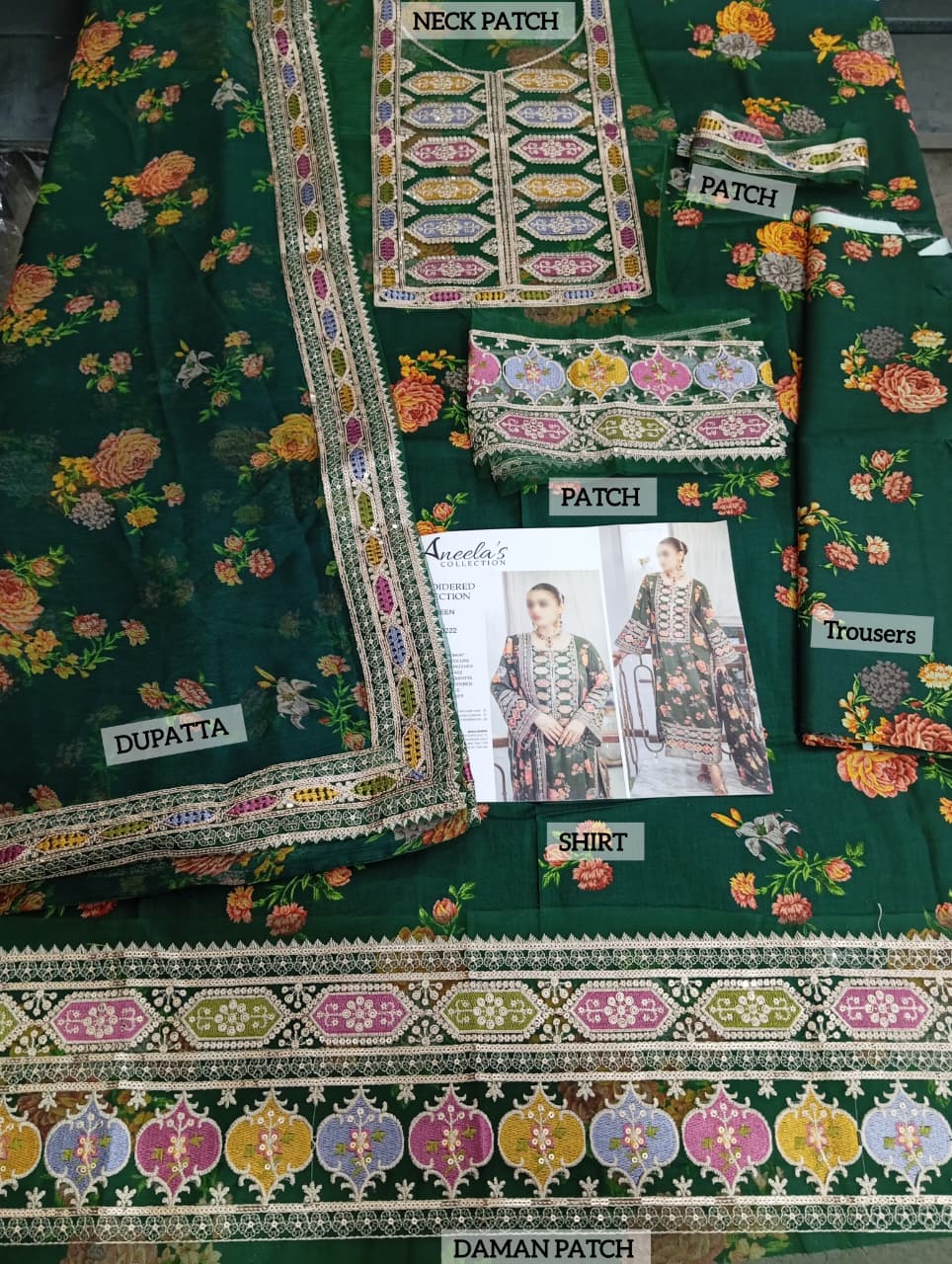 Aneela’s Digital Print Lawn Embroidered Dress with 4-Sided Embroidered Chiffon Dupatta (Unstitched) (ST416) - Image 2