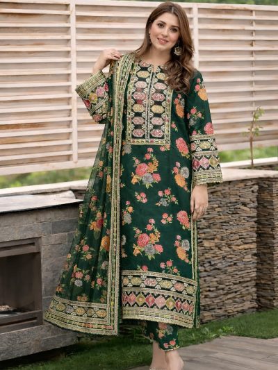 Aneela’s Digital Print Lawn Embroidered Dress with 4-Sided Embroidered Chiffon Dupatta (Unstitched) (ST416)