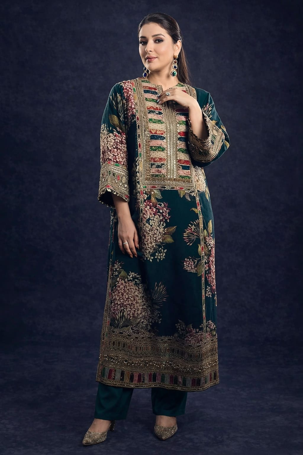 All-Over Print Embroidered Lawn Dress with 4-Sided Embroidered Chiffon Dupatta (Unstitched) (ST419)