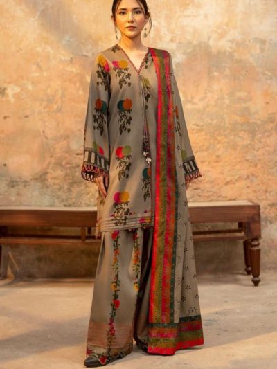 CHARIZMA Print Embroidered Lawn Dress with 4-Sided Embroidered Chiffon Dupatta (Unstitched) (ST422)