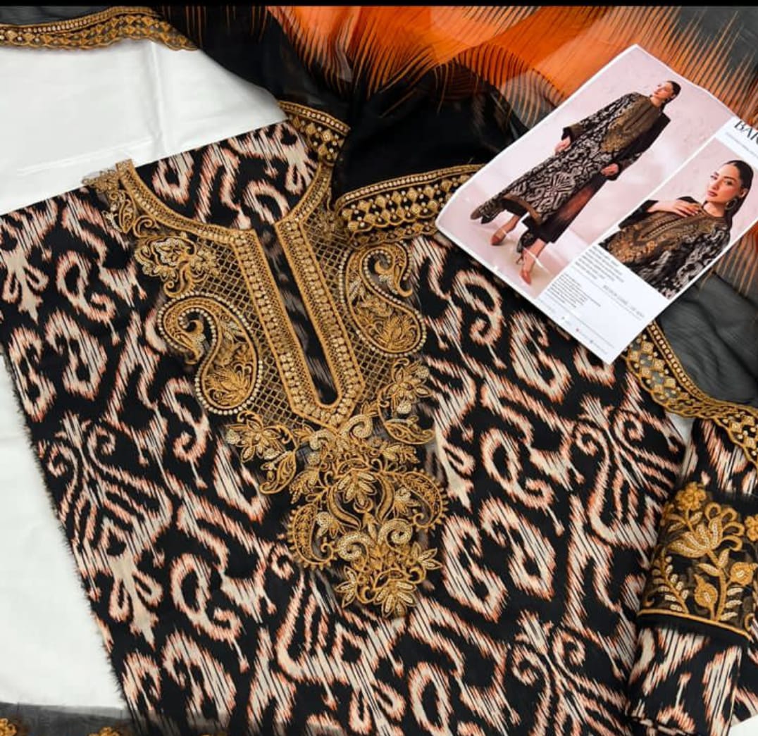 Baroque Digital Print Lawn Embroidered Dress with 4-Sided Embroidered Chiffon Dupatta (Unstitched) (ST420) - Image 4