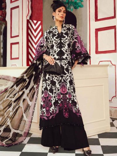 MARIA B Luxury Printed Lawn Embroidered Dress with 4-Sided Embroidered Chiffon Dupatta (Unstitched) (ST423)