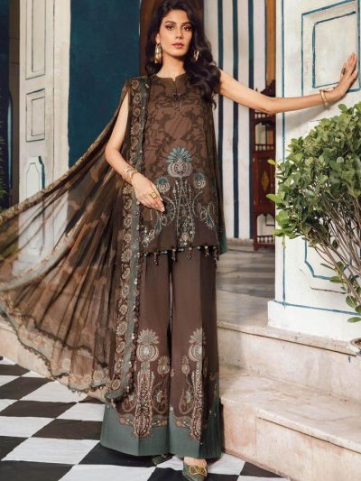 MARIA B Luxury Printed Lawn Embroidered Dress with 4-Sided Embroidered Chiffon Dupatta (Unstitched) (ST424)
