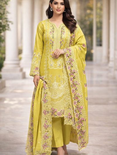 Luxurious Boring Chicken Karri Cotton Dress Chiffon Embroidered Dupatta (Unstitched) (ST427)