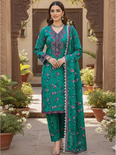 Aneela's Digital Printed Lawn Embroidered Dress With Chiffon Embroidered Dupatta (ST382)