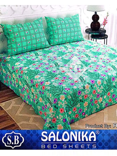 Salonika 3 Piece Cotton Green Botanical Floral Print Bed sheet King Size Double