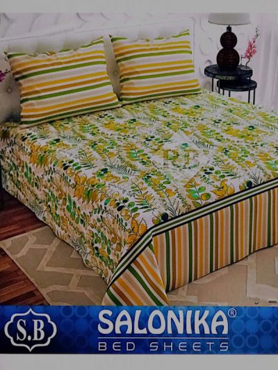 Salonika 3 Piece Cotton Green Botanical Leaf Printed Bed sheet King Size Double