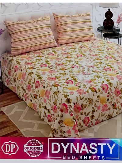 Dynasty 3 Piece Cotton Multi-Color Floral Printed King Size Double Bed sheet