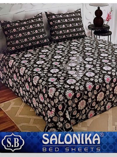 Salonika 3 Piece Cotton Floral Printed Bed Sheet King Size Double