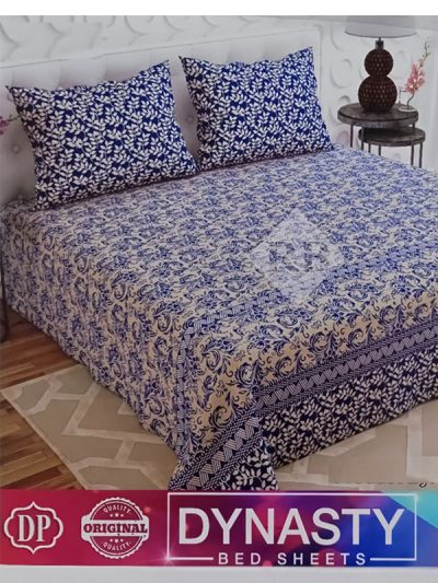 Dynasty 3 Piece Cotton Blue & White Paisley Printed Bed sheet King Size Double