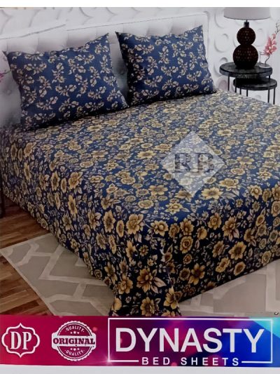 Dynasty 3 Piece Cotton Floral All Over - Dark Blue Print Bed sheet King Size