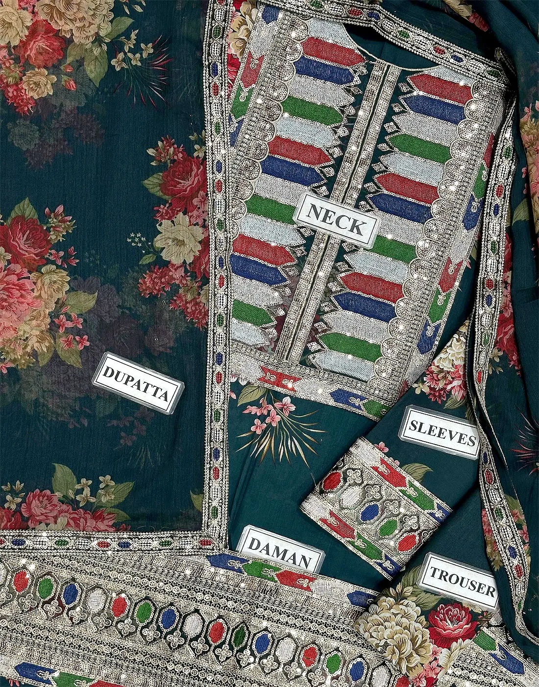 All-Over Print Embroidered Lawn Dress with 4-Sided Embroidered Chiffon Dupatta (Unstitched) (ST419) - Image 2