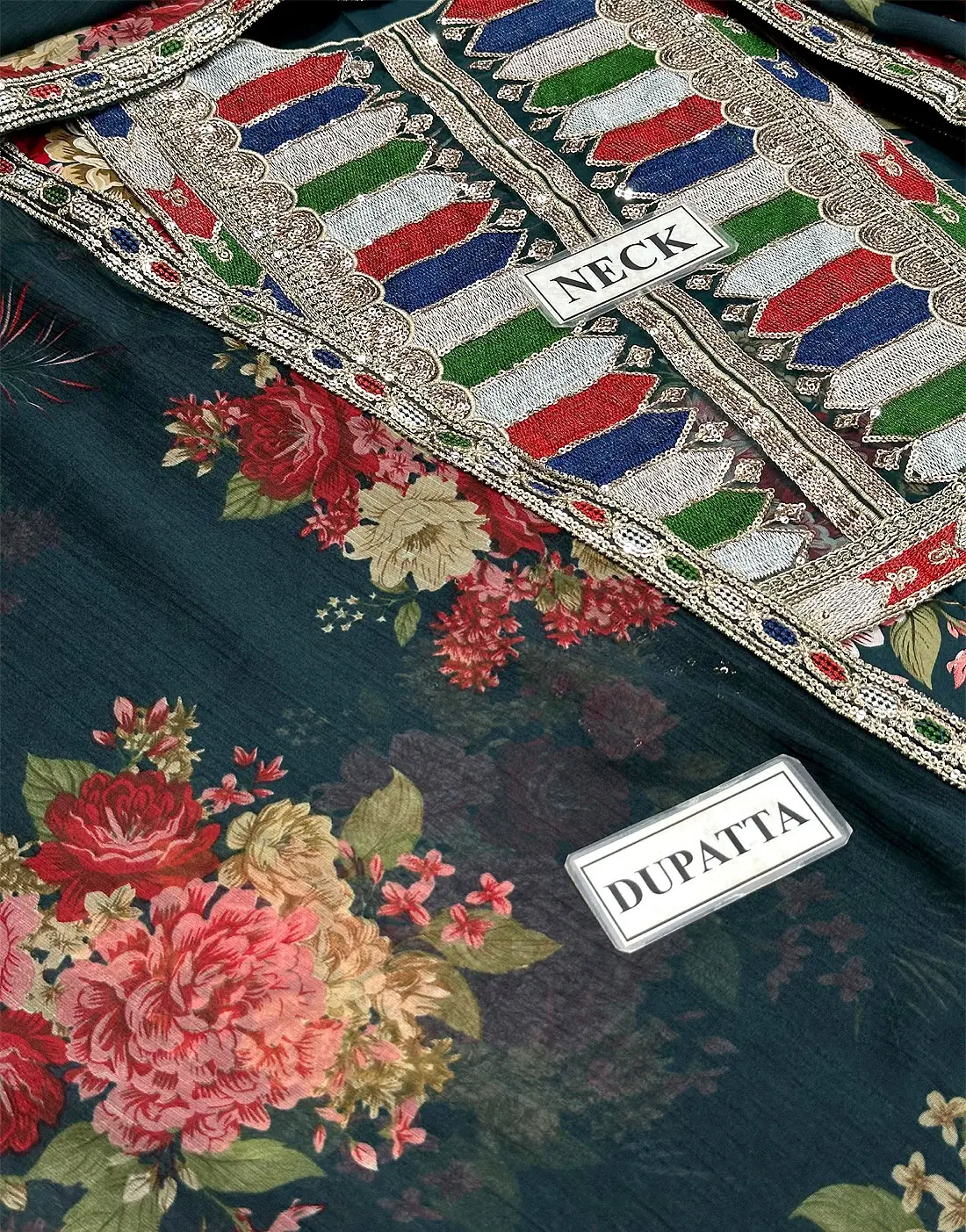 All-Over Print Embroidered Lawn Dress with 4-Sided Embroidered Chiffon Dupatta (Unstitched) (ST419) - Image 3