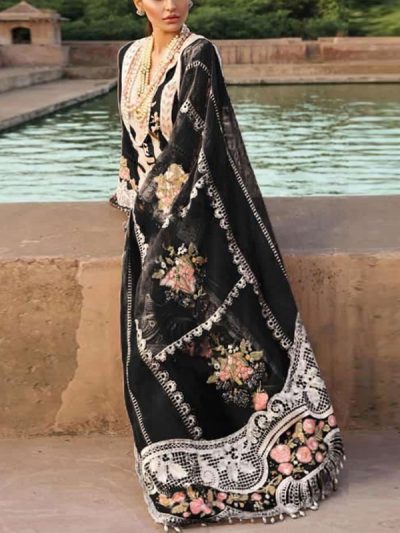 Lawn Chckenkari Heavy Embroidered Dress With Chiffon Heavy Embroidered Dupatta (Unstitched) (ST369)