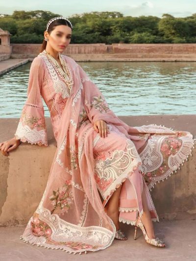 Elegant Lawn Chckenkari Heavy Embroidered Dress With Chiffon Heavy Embroidered Dupatta (Unstitched) (ST379)