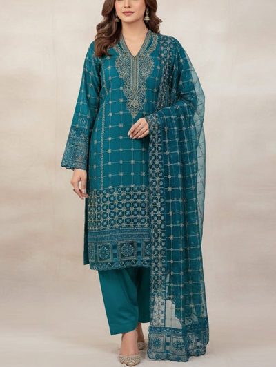 Luxury Cotton Sequence Embroidered Dress With Chiffon Sequence Embroidered Dupatta (Unstitched) (ST373)