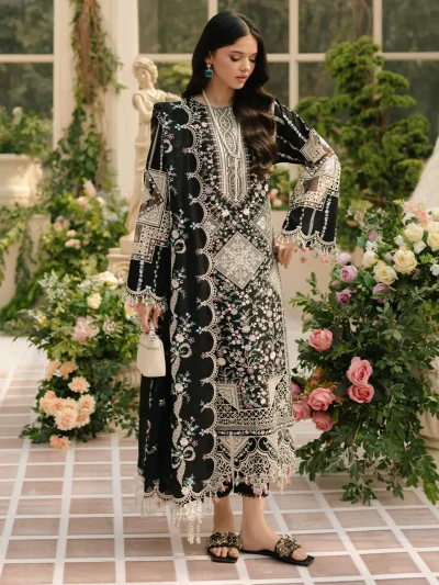 Bin Ilyas Cotton Heavy Embroidered Dress with 4-Side Emb. Chiffon Dupatta (ST438)