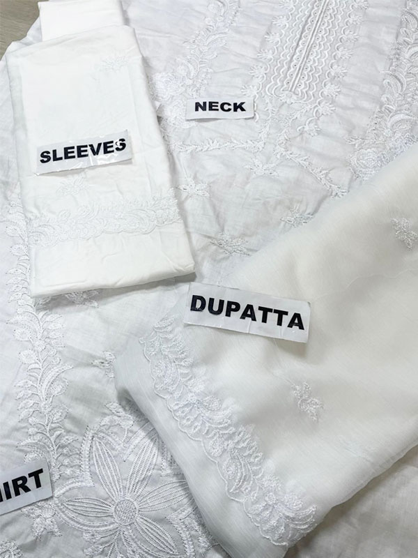 Luxury White Lawn Heavy Embroidered Dress With 4 Sided Embroidery Chiffon Dupatta 3 Pec Suite (UnStitched) (ST432) - Image 2