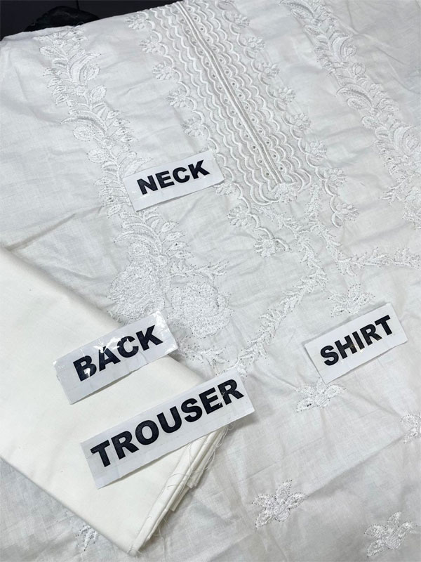 Luxury White Lawn Heavy Embroidered Dress With 4 Sided Embroidery Chiffon Dupatta 3 Pec Suite (UnStitched) (ST432) - Image 3