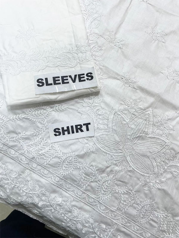 Luxury White Lawn Heavy Embroidered Dress With 4 Sided Embroidery Chiffon Dupatta 3 Pec Suite (UnStitched) (ST432) - Image 4