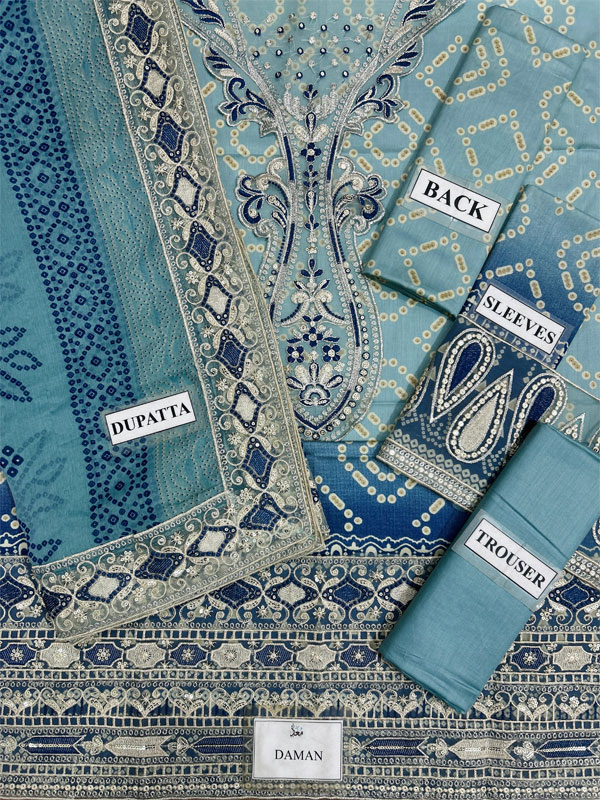 Heavy Embroidered Lawn Printed Dress With 4-Sided Chiffon Embroidered Dupatta (Unstitched) (ST441) - Image 5