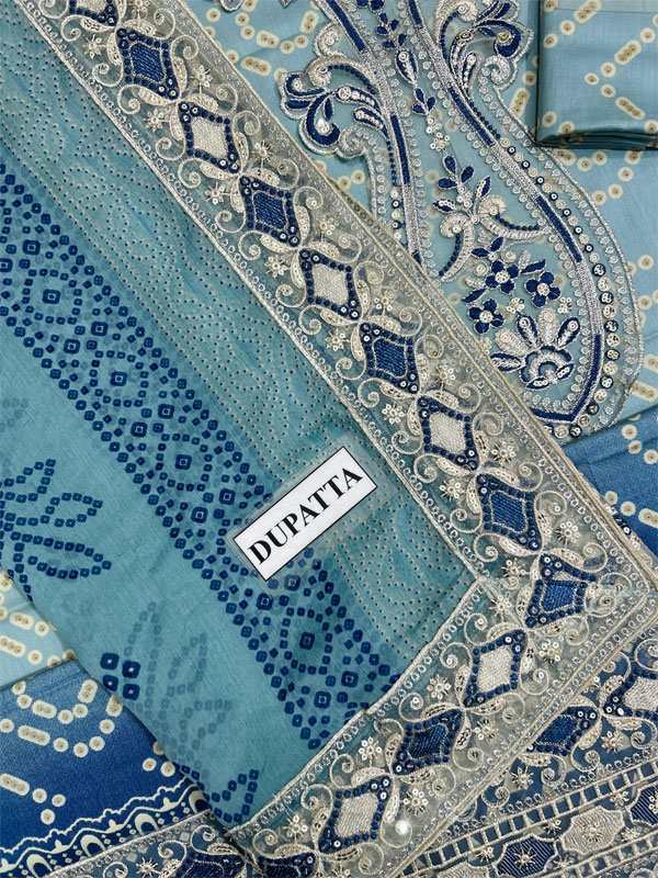 Heavy Embroidered Lawn Printed Dress With 4-Sided Chiffon Embroidered Dupatta (Unstitched) (ST441) - Image 4