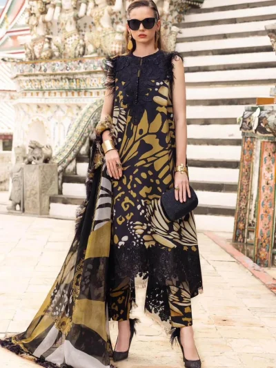 Tiger Print Digital Embroidered Lawn Dress with 4-Sided Embroidered Chiffon Dupatta (ST435)