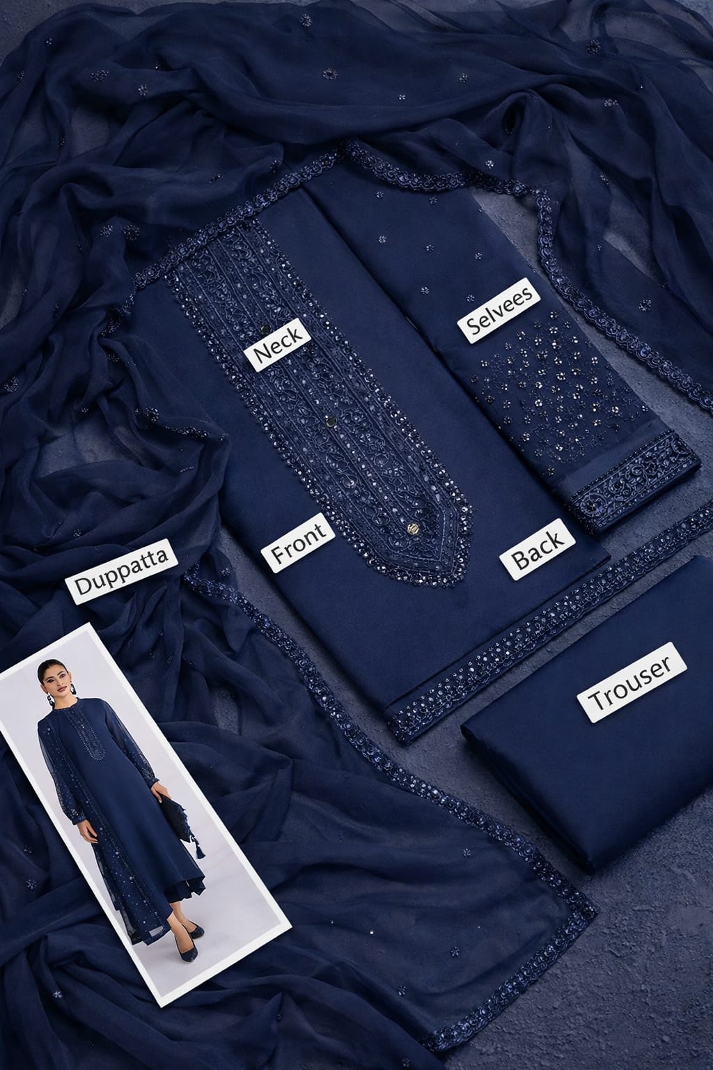 Decent Luxurious Chiffon Heavy Embroidered Party Wear Dress with 4-Sided Embroidered Chiffon Dupatta (Unstitched) (ST430) - Image 2