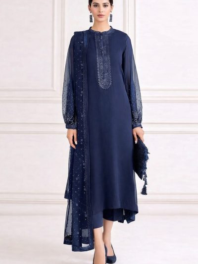Decent Luxurious Chiffon Heavy Embroidered Party Wear Dress with 4-Sided Embroidered Chiffon Dupatta (Unstitched) (ST430)