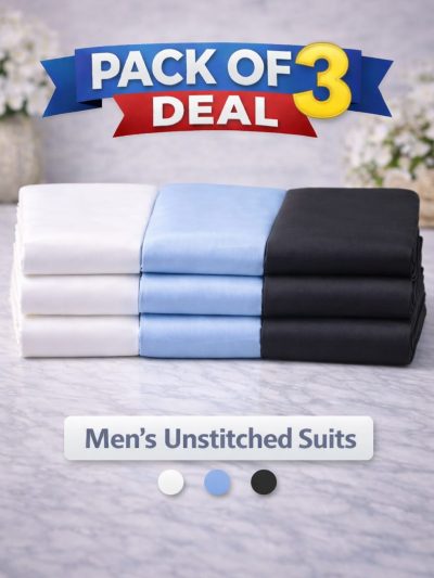 Pack of 3 - Wash n Wear Best Men's Kameez Shalwar Unstitched (Black White Sky Blue) (ST-Deal-103)