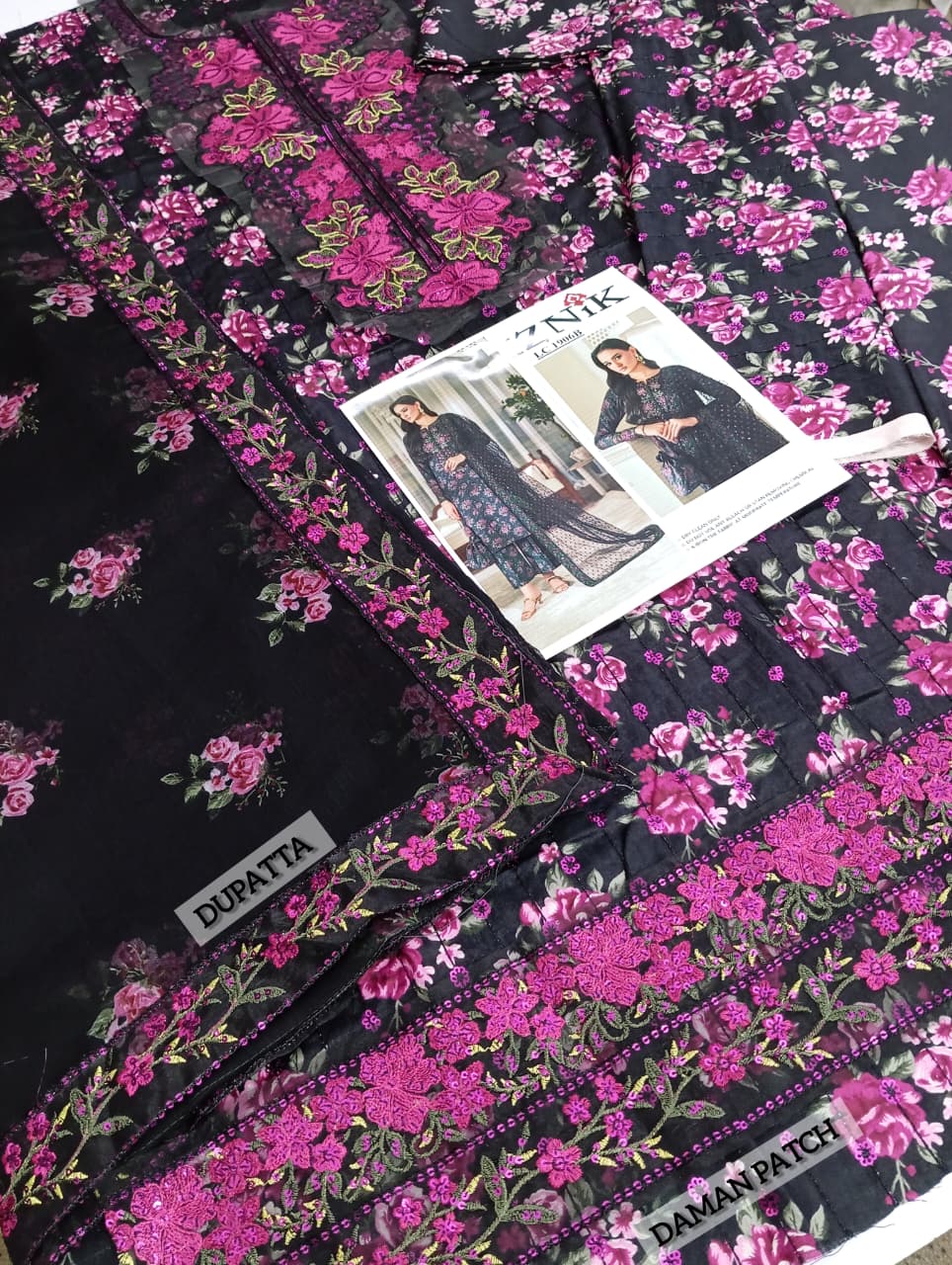 Iznik Luxury Printed Embroidered Lawn Dress with 4-Sided Embroidered Chiffon Dupatta (Unstitched) (ST446) - Image 4