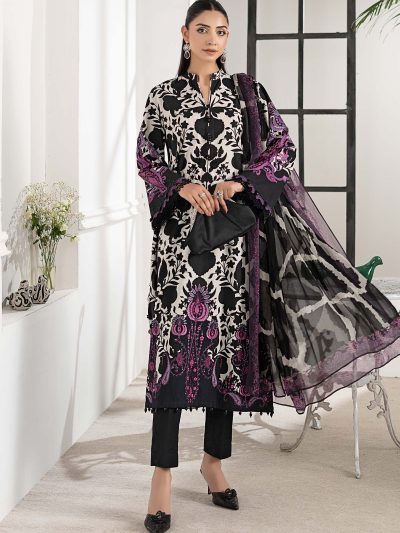 MARIA B Luxury Printed Lawn Embroidered Dress with 4-Sided Embroidered Chiffon Dupatta (Unstitched) (ST443)