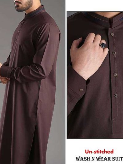 Pakistani Wash n Wear Men's Shalwar Kameez Dark Brown Color (Unstitched) (ST-MSK-82)