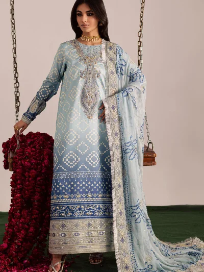 Heavy Embroidered Lawn Printed Dress With 4-Sided Chiffon Embroidered Dupatta (Unstitched) (ST441)