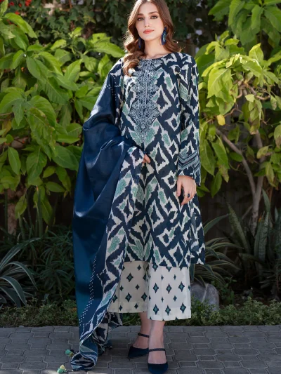 3 PCs Digital Printed Lawn Dress With Printed Chiffon Dupatta (Unstitched) (ST454)