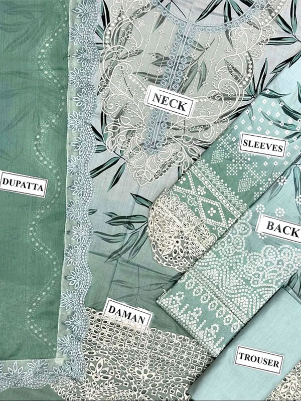 Elegant Embroidered Lawn Dress with 4-Side Emb. Chiffon Dupatta (Unstitched) (ST460) - Image 2