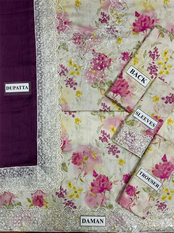 Iznik Luxury Printed Lawn Embroidered Dress With Tie & Die Chiffon Embroidered Dupatta (Unstitched) (ST463) - Image 3