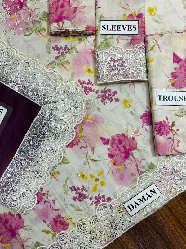 Iznik Luxury Printed Lawn Embroidered Dress With Tie & Die Chiffon Embroidered Dupatta (Unstitched) (ST463) - Image 5