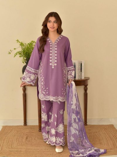 Lawn Heavy Embroidered Dress Embroidery Trouser Printed Banarsi Dupatta (Unstitched) (ST464)